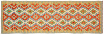 Flat Weave Kilim, Antique, Navaho, Vintage, Handmade, Geometric Kilim Rust Blue Hand-Woven Runner 100% Wool Area Rug 3 x 10